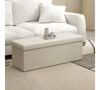 TEMU Almacenamiento Ottoman Reposapiés Taburete, de Almacenamiento Acolchado, Puff Almacenaje, Plegable, de Cama, 38 x 110 x 38 cm, Max capacidad 300 kg, Crema, para , Dormitorio, Entrada