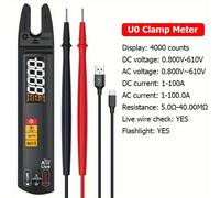 TEMU Amperimedidor Inteligente U0 Recargable de Pinza Digital Tipo Tenedor para CC y CA 100A, Multímetro Automático de Corriente T-RMS, Probador Eléctrico