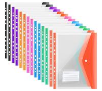 TEMU Ansook Paquete de 14 Carteras de Documentos Expandibles Perforadas A4 para Archivos A4, Transparentes con Cierre de Prensa y Etiqueta,