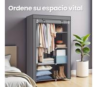 TEMU Armario con 6 estantes y barra para colgar, tela no tejida, con estructura de metal, , armarios portátiles