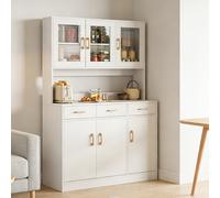 TEMU Armario de Almacenamiento Moderno de MDF con Puerta de Vidrio y Cajones - Aparador /Profundos de Múltiples Estantes, para o Comedor - Requiere Montaje