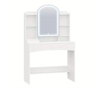 TEMU Armario de joyería, tocador con iluminación LED, gran superficie de 90 cm, tocador con espejo arqueado, organizador de joyas detrás del espejo, , , armarios de joyería.