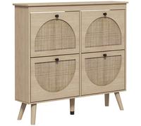 TEMU Armario para zapatos HOMCOM, almacenamiento para 20 de zapatos, 4 puertas, estante ajustable, patas de madera estilo boho, 105 x 24 x 97,5 cm,
