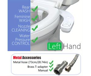 TEMU Asiento de inodoro con bidet para izquierda HiCheon, rociador de , kit de sin motor, correa de control de presión de limpieza de boquilla, adaptador de 1/2