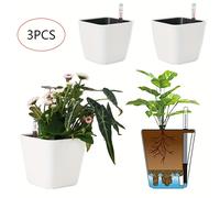 TEMU Autorriego con Indicador de Nivel de Agua, de Plástico de 4.92 Pulgadas, Contenedor Anidado para Plantas de Interior, Hierbas, Aloe, Juego de Jardinería Exterior de 3 Piezas