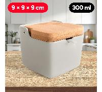 TEMU Azucarero Cocina con , de Cerámica y Madera, Capacidad de 300ml, Recipiente para Especias y , Natural, 9 x 9 x 9 cm