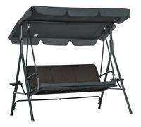 TEMU Bancos de columpio de jardín Outsunny de 3 plazas con ajustable, asiento de rattán, 2 portavasos y 2 bandejas y estructura de acero para y patio 204X112X150 Cm