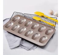 TEMU Bandeja para hornear con revestimiento antiadherente, moldes para pastel de , 12 moldes dorados para magdalenas, moldes para hornear galletas
