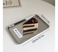 TEMU Bandeja rectangular de acero inoxidable estilo nórdico - Disco de almacenamiento multiusos para cafetería, para servir postres y pasteles, paleta organizadora de platos para cocina y comedor