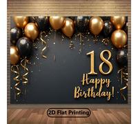 TEMU Banner 2D , 2D - 2D , 2D - 2D Banner 1 pieza, de globos negro y dorado para decoración de de 18 , para aniversario y , accesorios de tela de de fotografía de poliéster