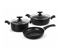 TEMU Batería de cocina 5 piezas, juego de ollas y sartenes antiadherentes, set de cocina con tapas de vidrio, para inducción, gas y vitrocerámica, sartén 24 cm, olla 20 cm y cacerola 28 cm