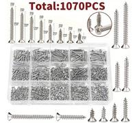TEMU Bolsa de Combinación de Tornillos 1070, Cabeza Cruzada y , M2 M3 M4, Acero al Carbono Niquelado, Construcción Metálica, Kit de Herramientas para Carpintería y Uso Doméstico
