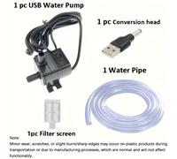 TEMU Bomba de Agua con Manguera de 1.5m, Bomba Sumergible para Fuentes, 4.8W 12V 240L/H, Adaptador USB a y Filtro de Malla