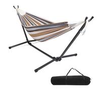 TEMU Bonnlo Estructura para Hamaca con Soporte Metálico, 2 * 1.5M Hamaca de Exterior de Algodón-Poliéster, Kit de Soporte Plegable, Límite de Peso de 150Kg para Jardín, Patio,