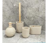 TEMU Boquilla para impresión por transferencia de agua, vaso con de botella para emulsión de beige, portal cepillos de dientes, cepillo para inodoro con mango de madera, juego de baño de 4 piezas