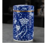 TEMU Bote de Té de Cerámica Azul y con Diseño de Ciruelas Heladas, Tarro Hermético de Almacenamiento, Contenedor de para el Hogar, Pieza Decorativa Creativa China