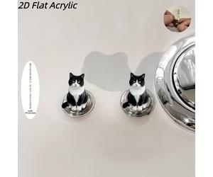 TEMU Botones de descarga de inodoro planos 2D con 2 patrones de gatos negros, prensador de de inodoro decorativo y , protector de uñas, para mejoras en el baño