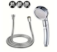 TEMU cabezal de ducha plateado estilo alemán con manguera reforzada de 2 metros: Juego de ducha de aumento de presión para el hogar, con cabezal rociador para bañarse y ducharse. uso en la ducha.
