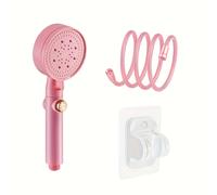 TEMU Cabezal de ducha rosa de gran y manguera tejida de 1.5M, estante rosa y : Juego de cabezal de ducha a presión para baño doméstico, cabezal de ducha tipo lluvia para uso en la ducha