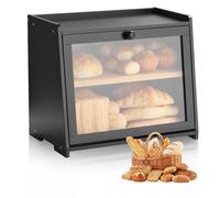 TEMU Caixa de Pan de Capa para Encimera de Cocina, Contenedor de Almacenamiento de Bambú, Negro