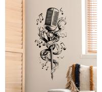 TEMU Calcomanía de Pared de Micrófono en Acuarela - Autoadhesiva, Pegatina de Tema Musical para Múltiples Superficies para Decoración de Dormitorio y , Estilo Contemporáneo, Tema Musical