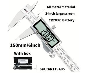 TEMU Calibre digital, herramienta de medición en acero inoxidable con pantalla LCD grande, micrómetro electrónico con función de apagado automático y conversión entre pulgadas y (6 pulgadas/150 mm)