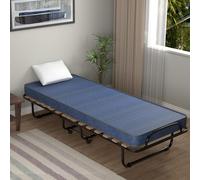 TEMU Cama Plegable con Colchón 80 x190cm, Cama Supletoria Plegable con Ruedas, Colchón en Memory Foam, Estructura Resistente y 4 Ruedas Giratorias, Cama Individual Adultos y Niños, 130kg Azul