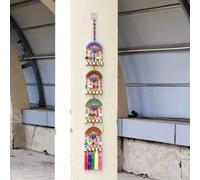 TEMU Campana de Viento de Real con Tabla Decorativa de Madera y Borlas Pintadas, Sonido Agradable, Adorno Colgante para , Sala o Patio, Decoración Colgante Acogedora