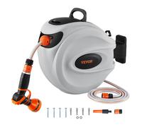 TEMU Carrete de manguera retráctil VEVOR, carrete de manguera de agua de 65.6'x1/2" con giro de 180° para montaje en pared