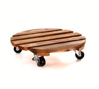 TEMU Carrito de madera resistente para plantas con ruedas - Base circular rodante de 35.05 cm, ruedas metálicas para uso en interiores y exteriores, para macetas grandes y flores