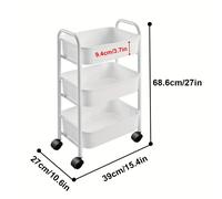 TEMU Carrito de utilidades metálico de 3 niveles con ruedas y asa, carrito de almacenamiento multifuncional para oficina, , cocina, organizador de almacenamiento móvil con ruedas de 360°