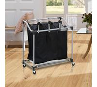 TEMU Carrito Lavandería con Estructura de Acero y 3 Bolsas de Tejido de Malla Transpirable Extraíbles, Ruedas para Fácil Transporte, Medidas de16,5 X 10,3 X 73,6 cm - Dekohome