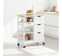 TEMU Carro de Cocina Con Ruedas Carrito Auxiliar Con Bandeja Carro de Cocina Con Encimera 1 Bandeja Extraíble 3 Niveles de Almacenamiento Para Cocina Comedor Salón 68x85x38cm SoBuy - GLX90-X