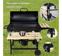 TEMU Carro Grande para Parrilla de con , Ruedas, Mango de Acero Inoxidable, Rejilla y Termómetro. Carro de para BBQ, Camping, y Jardín