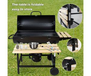TEMU Carro Grande para Parrilla de con , Ruedas, Mango de Acero Inoxidable, Rejilla y Termómetro. Carro de para BBQ, Camping, y Jardín