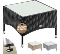 TEMU CASARIA® Mesita de Poliratán 58x58x42cm Carga 80Kg Mesa Auxiliar Jardín Ajustable Tablero Vidrio Resistente Negro