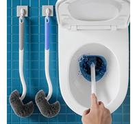TEMU Cepillo de baño de pared con cabezal - Limpiador de esquina para inodoro, soporte autoadhesivo para fácil almacenamiento, cerdas duraderas para limpieza profunda del inodoro