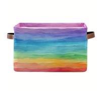 TEMU Cesta de Almacenamiento de Tela con de a Rayas Coloridas, de Regalo Rectangular Acuarela con - Organizador de Tela Plegable para Ropa Sucia