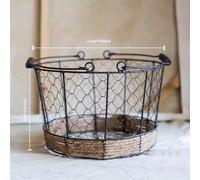TEMU Cesta de Almacenamiento Rústica de Alambre con Mango de Madera, para Comestibles y Varios , con Tejido de Alambre de Hierro para Estantes Decorativos, Cestas para Estantes