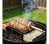 TEMU Cesta rodante para parrilla con mango desmontable, acero inoxidable 304, capacidad extra grande, para reuniones familiares, jardines, barbacoas en la cocina al
