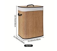 TEMU Cesto de lavandería de bambú marrón, cesta de almacenamiento de gran capacidad, plegable y colapsable con asa y cubierta, ahorra para baño, lavandería, dormitorio, hogar, cestos de lavandería