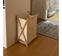 TEMU Cesto de lavandería plegable y cesta de almacenamiento con de madera estilo nórdico, con diseño de lona plegable y soporte de X. Esta de almacenamiento de gran capacidad es para tu dormitorio o .