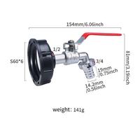 TEMU Conector de Grifo para IBC S60x6 Gruesa X 1/2'' 3/4'' Adaptador de para Agua 1000L Válvula de Reemplazo para Jardín y Hogar
