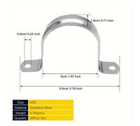 TEMU Conjunto de 20 piezas de Correas para Tubos Rígidos M3-50, Soporte en U de Acero Inoxidable con 2 Agujeros para Tuberías o Cables, 5-50mm (0.2-1.97 pulgadas)