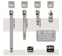 TEMU Conjunto de 4 Varillas de Extensión para Llave de 1/2, Varilla de Extensión Grande, y Pequeña 3/8, Varilla Corta 1/4 para Conexión de Varilla