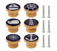 TEMU Conjunto de 6 Manijas para Muebles Hechas a en Estilo Bohemio con Temática y Diseños, Ideales para Tiradores de Armarios de Cocina, Pomos de Cajones de Cómoda, Decoración de Madera para Muebles