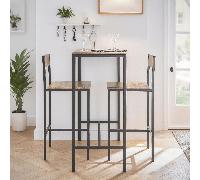TEMU Conjunto de Mesa de Cocina de 100 cm con 2 taburetes de Bar - Mueble Bar Compacto para de Pie para Espacios Pequeños, , Salón o Cocina - Estilo Industrial Madera y Metal - PHU14-YM