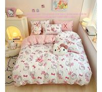 TEMU Conjunto de Piezas Hello Kitty Rosa, de Edredón, Sábana, de Almohada con Diseño de Dibujos Animados, Poliéster , Resistente al Desgarro, Bordado, para Todas y Regalos, para de Edredón de 150*200