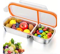 TEMU Contenedores reutilizables para snacks con tapas, Contenedor de acero inoxidable de /compartimento para bocadillos, Contenedor dividido para bocadillos y condimentos, a prueba de fugas