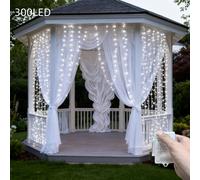 TEMU Cortina de luces de de 300 LED a pilas, - 8 , decoración de ventana para dormitorio, , boda, jardín, pared, hogar, iluminación de festivo, regalo de San Valentín y Año (pilas no incluidas)